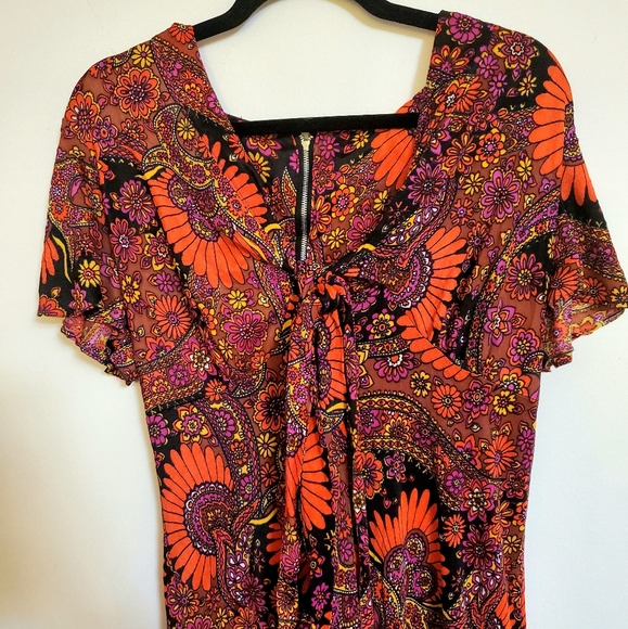 Vintage 60s Pussybow Psychedelic Maxi Dress - Picture 6 of 10